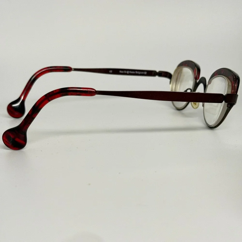 Theo Iti Eyeglasses Frames Belgium Burgundy Tortoise Shell Round Cat Eye‎ 63
